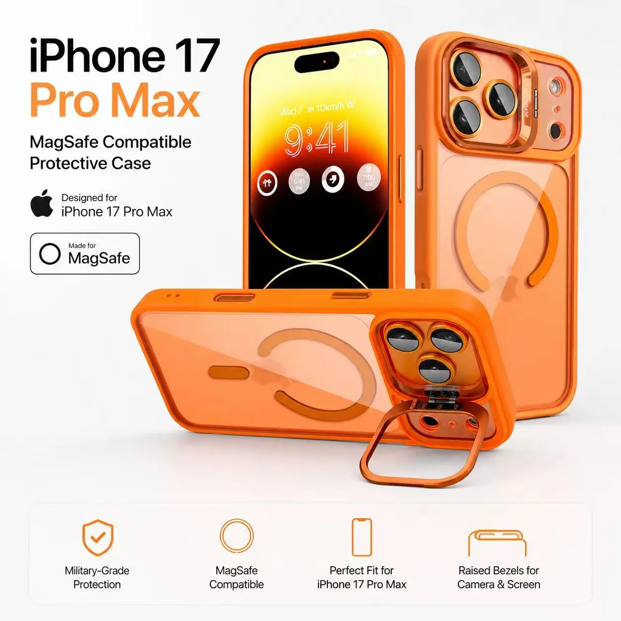 iPhone 17Pro MAX  Magnetic Smartphone Case with Camera Ring Holder for iPhone 17Pro MAX Military-Grade Protection, Anti-Fall, Non-Yellowing Wireless Shell for Handheld Cellphone Devices, Silicone, Shockproof