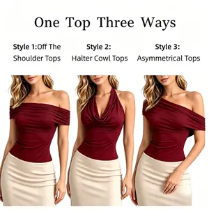 TFNOSIZ Women's 3-Pack Halter Tops - Black+White+Dark Blue Sleeveless Draped Cami, Plain, Expandable Cut, Layered Tiers, Medium Stretch, Elastic Waist Minimalist Versatile Top for Women #TikTokShopStockUp