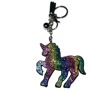 Rainbow Unicorn Keychain with Glittery Design and Bell Charm for Fashion Accessories