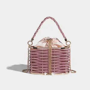 Gold Metal Multifuctional Glam Box Clutch with Satin Bag