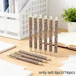 8/16pcs Leopard Print Retractable Ballpoint Pens – Stylish 1.0Mm Smooth Writing Office Stationery Set, Black Ink, No Cap, Multi-Color Barrel, Gift for Women Men
