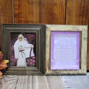 Santa Muerte-Holy Death Prayer Card- Oracion In Wooden Frame 5x4 Inches