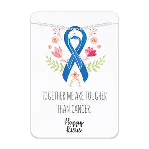 Colon Cancer Awareness Necklace – Dark Blue Ribbon Pendant, “Together We Are Tougher Than Cancer”