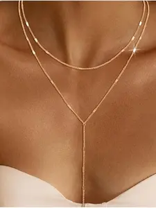 Shiny Y Necklace, Minimalist Stainless Steel Collarbone Chain, Elegant Long Lady Necklace, Dainty Necklaces, Perfect for Parties and Graduation Dances