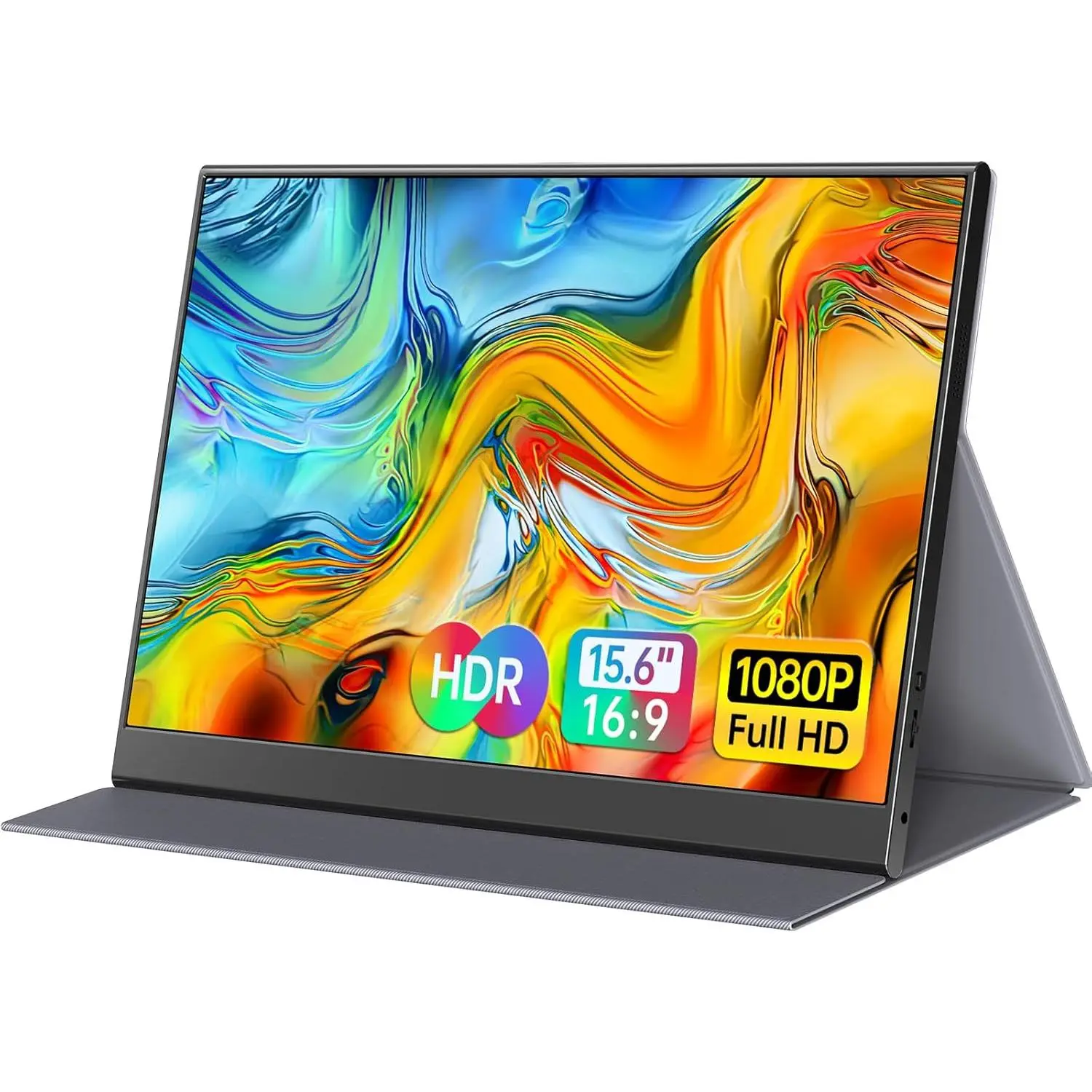 15.6" IPS LCD Portable Monitor, 1080P USB-C HDMI External Display, Ultra-Thin Frameless Gaming Monitor with Smart Cover for Laptop, PC, Mac, Phone, Console, Lcd Monitor