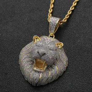 2025 New hip hop micro studded with zircon lion head pendant copper men's street jewelry necklace gift