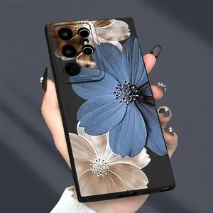 Flowers Pattern Angel Eye Matte Texture Full Protection Anti-fingerprint Black TPU Soft Phone Case With Lens Protector For Samsung Galaxy S20FE 2022 5G S21FE S23FE/Ultra/Plus A52/A52S 5G/4G Gifts For Friend Women Men Cover Protective