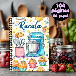 A5 Spanish Spiral Recipe Notebook, 100 Recipes Capacity Baking Themed Journal, Cute Cookbook Planner for Men Women Chefs Baking Lovers