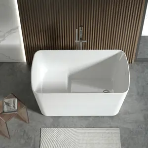 Small Freestanding Bathtub 55", Acrylic Square Soaking Tub with Built-in Seat, Compact Stand Alone Tub for Small Bathroom & Apartment, Chrome Drain & Overflow