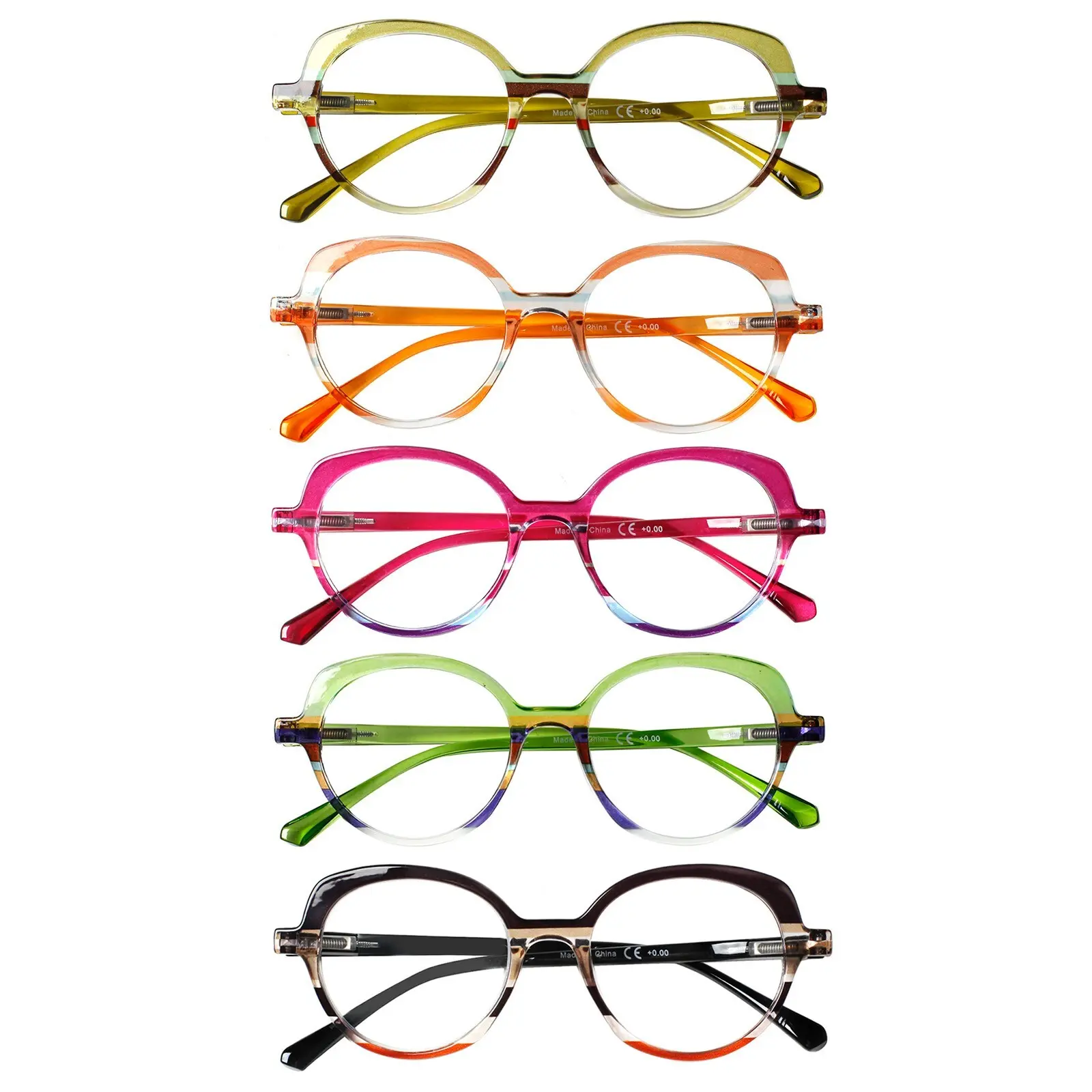 ZOELEAD 5-Pack Retro Round Reading Glasses for Women & Men, Blue Light Blocking Computer Readers with Spring Hinges & Anti-Glare Resin Lens