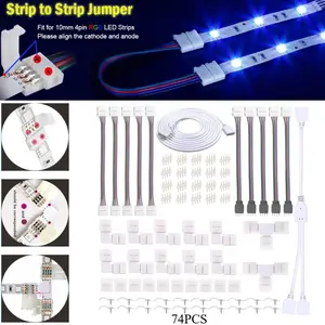 4-Pin 10Mm LED Strip Connectors, for 5050 RGB (NOT RGBIC) LED Connector Kit, Durable And Solderless Adapters, Connector Terminal Extensions, Without Battery