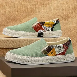 Straw Knitted Corduroy Fisherman Shoes Board Shoes Lazy Shoes Slip-on Cloth Shoes Trendy Men'S Shoes Four Seasons
