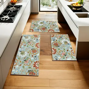 3pcss, Boho Floral Kitchen Rugs Sets 3pcs with Runner Kitchen Mats for Floor Non Slip Kitchen Rugs And Mats, Washable Kitchen Runner Rugs for Hallway Laundry Kitchen fashion mixed color