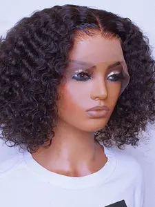 Women's Short Bob 14 Inch 180 Density HD Lace Frontal Wig, Daily Wear, All Seasons Suitable, Black Wig, Synthetic Hair Wig, Curly Wig