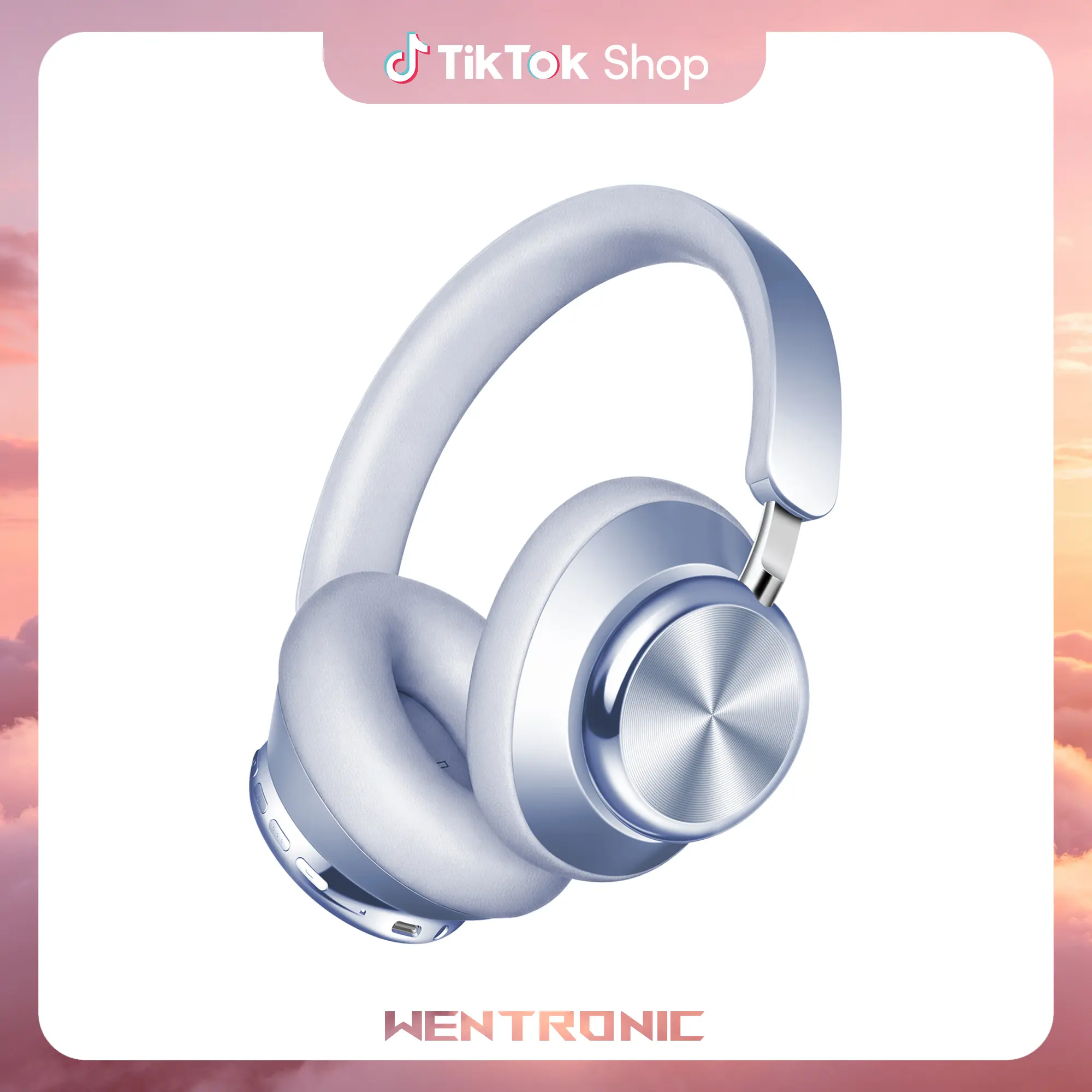 WENTRONIC Y03 Over-Ear Noise Cancelling Headset - Active Noise Cancellation, Adjustable Soft Ear Cushions, 48H Playtime, High Sound Quality, 6 EQ Music Modes, Stable Device Connection, Starlight/Golden Colors, Ideal for Subway/Airplane Use