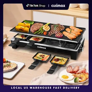 CUSIMAX Multifunction 2-in-1 Electric Tabletop Griddle - 1500W Corded Unit, Nonstick Coating, Reversible Plate, Adjustable Temperature Control, 8 Paddles, Portable Crepe Maker for Indoor Korean BBQ & Cheese Raclette,summervibes