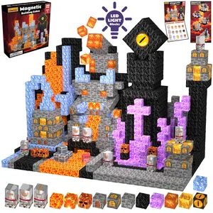 Glowing Magnetic Building Blocks Set, 100-200 Pieces,Build a Glowing Nether Fortress! Magnetic Building Cubes for  Fans! Stem Montessori Sensory Toy, Holiday Gift for Kids Aged 3+, Unisex