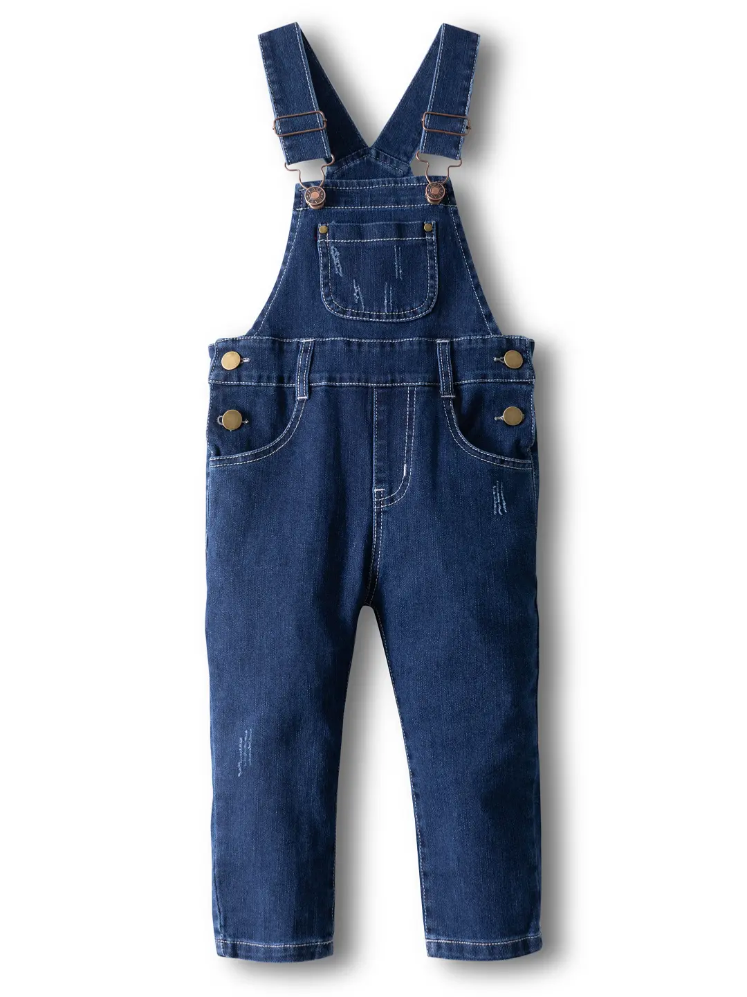 Kidscool Space Unisex Kids Soft Denim Bib Overalls, Adjustable Metal Hooks Snap Closure, Stretchy Ripped Distressed Stone Wash Outwear, 12M-6T, Fits 6-7 Years