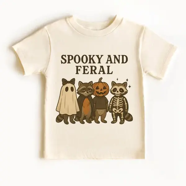 Spooky and Feral Shirt – Funny Halloween Toddler Tee – Raccoon Ghost Shirt for Kids – Spooky Season Baby Shirt – Boy Toddler Halloween Tee