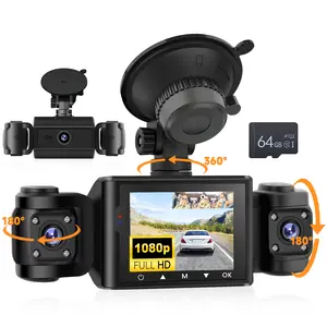 2.4-inch 360 Degree View 3 Channel DashCam,IPS 1080P Dash Camera for Cars,Motion Detection Monitor, Free 64G Card DVR,Loop Recording Hdr Dashcam Interior Dashcam