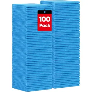 Blue Shop Towels 100 Pack, Reusable Microfiber Towels for Cars, Bulk Multipurpose Microfiber Cleaning Cloths, Lint Free Cleaning Rags for Car, House and Kitchen, 11.5 x 11.5 inch