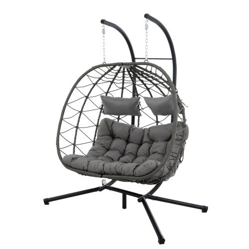 【Bellemave】2 Persons Egg Chair with Stand Indoor Outdoor Swing Chair Patio Wicker Hanging Egg Chair Hanging Basket Chair with Stand for Bedroom Living Room Balcony