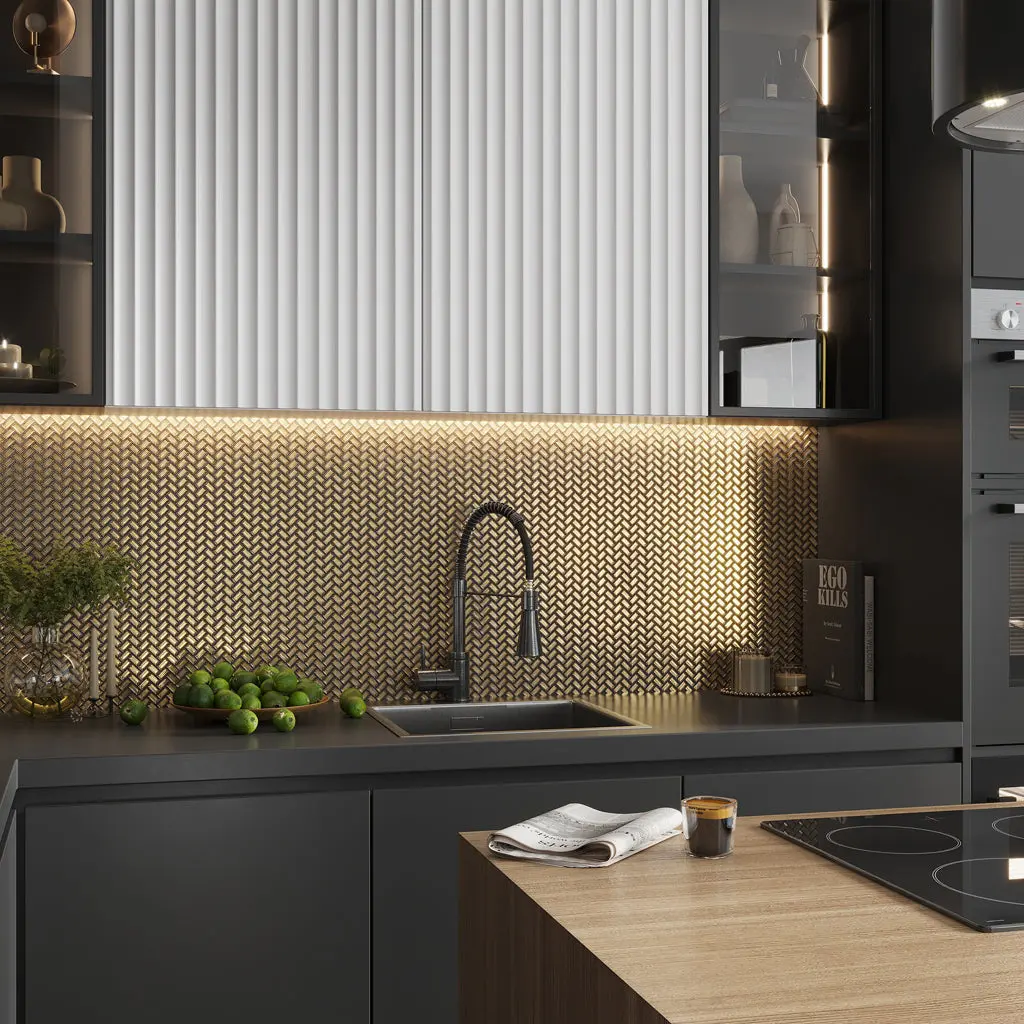 Gold 12x12 Glossy Herringbone Glass Mosaic Tile (6 Cases, 58.50 sq ft/Pallet)