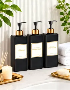 Shampoo and Conditioner Dispenser Bottle Set for Bathroom Decor - Black with Gold Pump - Ideal for Shampoo, Conditioner, and Body Wash