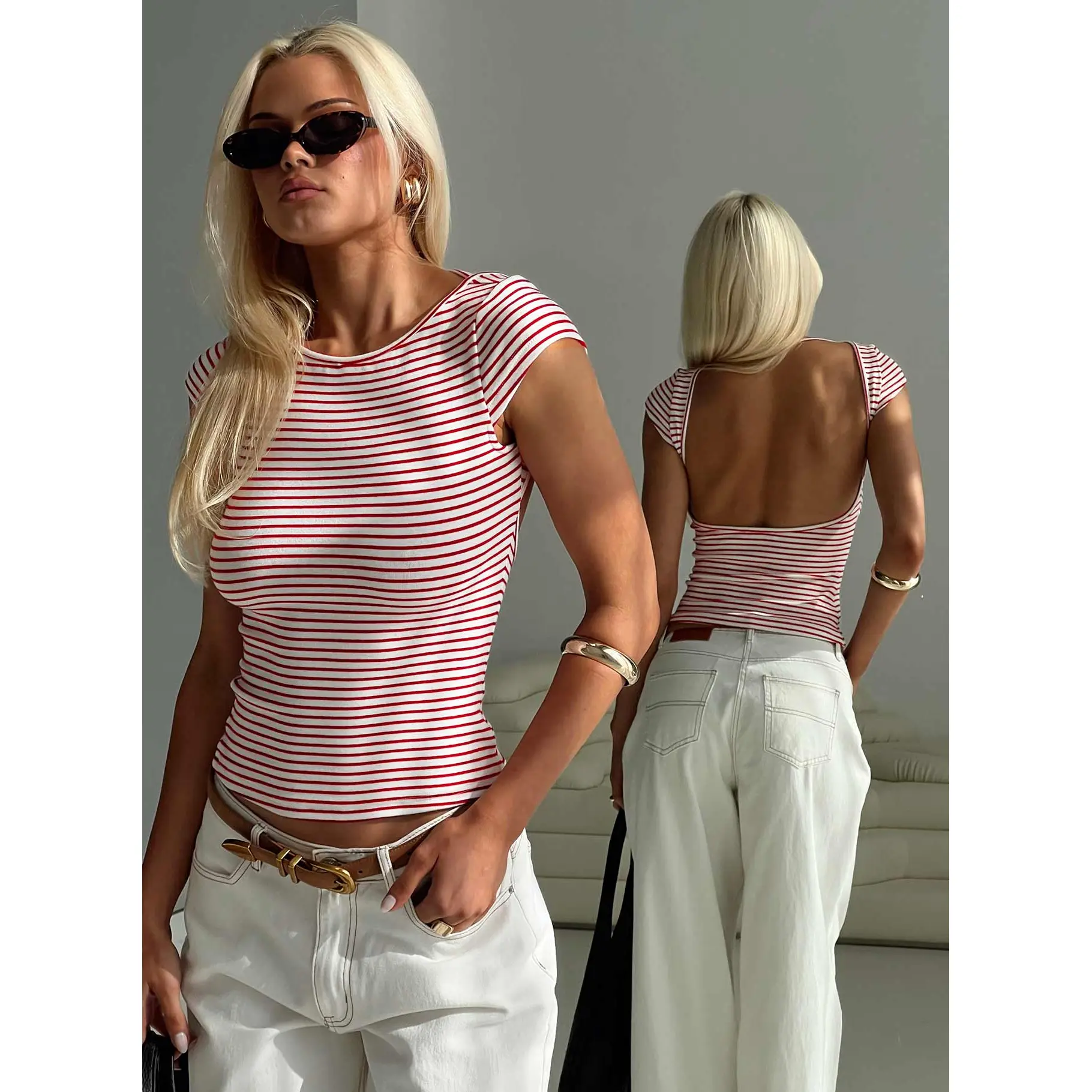 Drives Me Crazy Backless Top Red Stripe