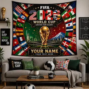 Custom 2026 Soccer Tapestry, World Soccer Fan Wall Hanging, Personalized Name Banner, Game Day Decor, Fan Cave Gift/room decor
