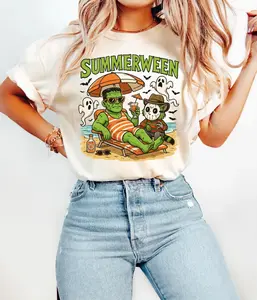 Summerween Shirt, Funny Summer-ween T-shirt, Summerween Horror Characters Shirt, Spooky Summer Tee, Halloween Gift, Beach Skelly Shirt