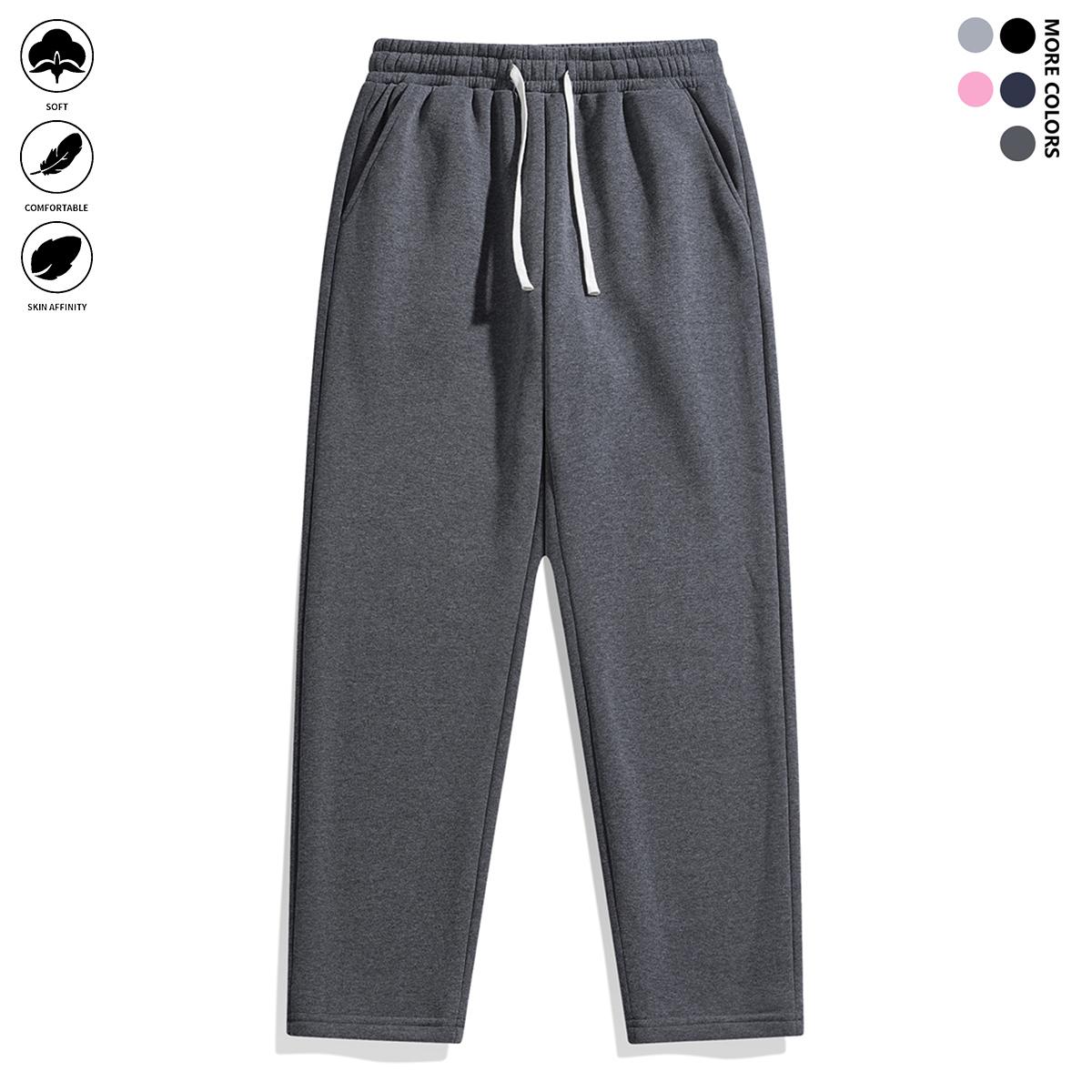 Men's fashion basic polyester joggers with pockets, solid color, slightly stretchy, regular fit casual sports pants with an elastic drawstring waistband sweatpants