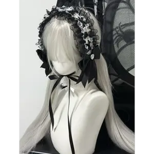 Vintage Luxurious Lolita Gothic Lace Bow Dark Hair Accessory Lace Headband Gothic Hairband
