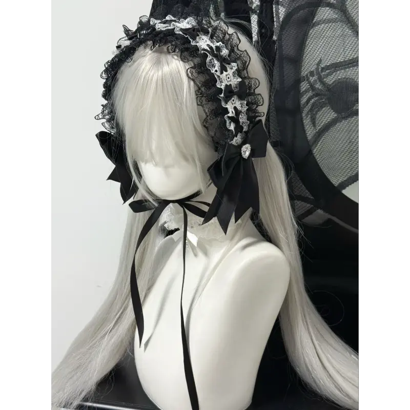 Vintage Luxurious Lolita Gothic Lace Bow Dark Hair Accessory Lace Headband Gothic Hairband