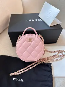 Pre-owned CHANEL 22B Light Pink Top Handle Round Box Bag Chip Series 2022 Full Set 98% New