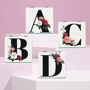 Letter & Floral Pattern Makeup Mirror, 1 Count Folding Compact Mirror, Mini Vanity Mirror for Daily, Holiday, Birthday, Wedding Gifts