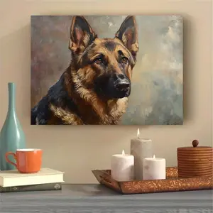 1 Piece, 2D Flat Wooden Frame Canvas Wall Art Ready to Hang, Antique German Shepherd Dog Portrait Print, Animal Design, Canvas Decoration for Bedroom and Living Room, Framed Home Wall Decoration LLPKH13699