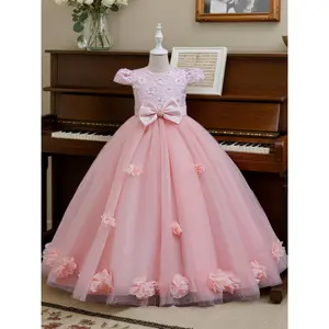 Girls' Elegant Sparkling Sequin & Mesh Princess Party Dress with Ruffled Layers, A-Line Silhouette, Adjustable Waist Bow & Pastel Pink Color - All-Season Formal & Special Occasion Outfit for Weddings, Proms, Recitals (No Padding, Comfortable Year-Round We