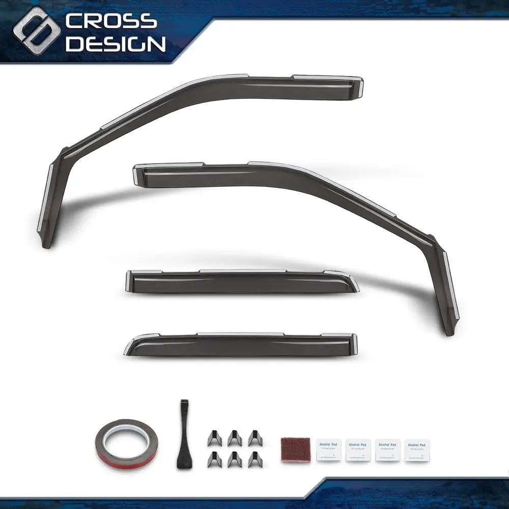 CROSSDESIGN 4-Piece Acrylic In-Channel Window Visors Rain Guards, Super Duty Ventilation Set for 2017-2022 Ford F250-F550 Super Crew Cab
