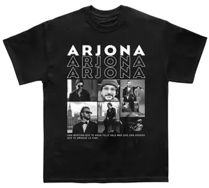 Ricardo Arjona Six-Panel Portrait Collage Quote Graphic Black T-Shirt, Latin Pop Rock Music Aesthetic, Merch Shirt for Woman And Man Fans