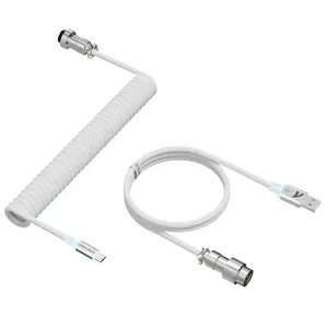 C01 Ultra Custom Coiled USB C to A  for Mechanical Keyboard,RGB Light Plug,Double-Sleeved Gaming  with Detachable Metal Aviator,for Popular Gaming Consoles Keyboard -White