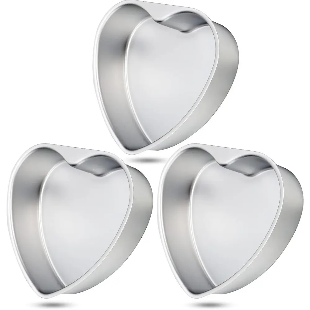 Aluminum Cake Molds Set - 3-Piece 8 x 7 x 2 Inches Heart-Shaped Anti-Warping Baking Tins, Kitchen Bakeware for Birthday Party, Mother's Day DIY Baking