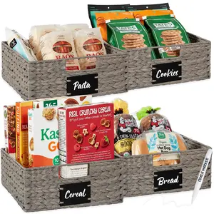 Best Choice Products Set of 4 13in Woven Water Hyacinth Pantry Baskets w/ Chalkboard Label, Chalk Marker