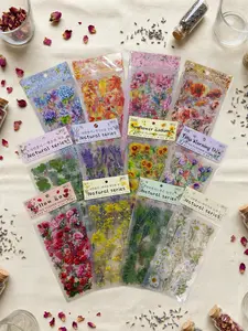 A set for 4 packs,Fresh & Natural Series vintage botanical flower stickers , PVC waterproof, decorative supplies for journaling, scrapbooking, DIY crafts, and creative projects. Self-adhesive.