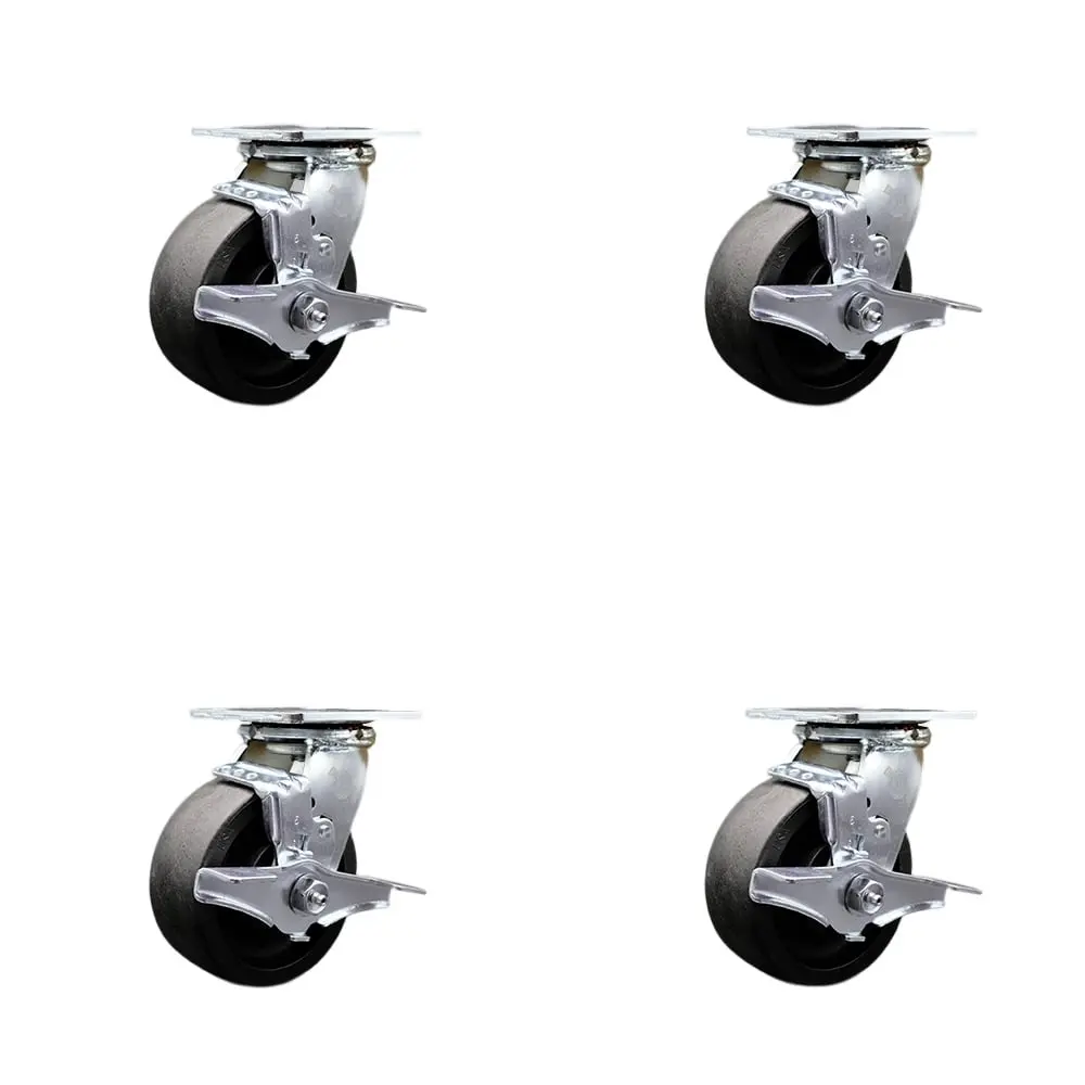 Service Caster SCC-SS30S520-GFNR-TLB-BSL-4 Stainless Steel Glass Filled Nylon Top Mount Swivel Top Plate Casters, Heavy Duty with 5 in. Wheels - Set of 4, Top Mount Castors