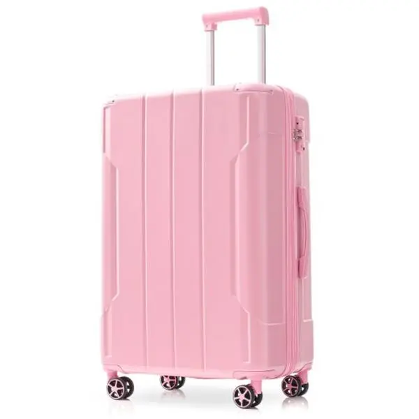 24-Inch Checked Luggage, Expandable Hardshell Suitcase, Lightweight ABS Travel Case with Double Wheels, Pink
