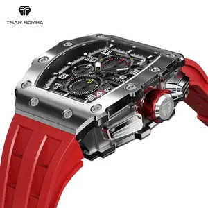 TSAR BOMBA Mens Watch Top Brand Luxury Tonneau Clock 50M Waterproof Stainless Steel Wristwatch Sport Chronograph Watch for Men Luxury Luxury Waterproof Waterproof Waterproof