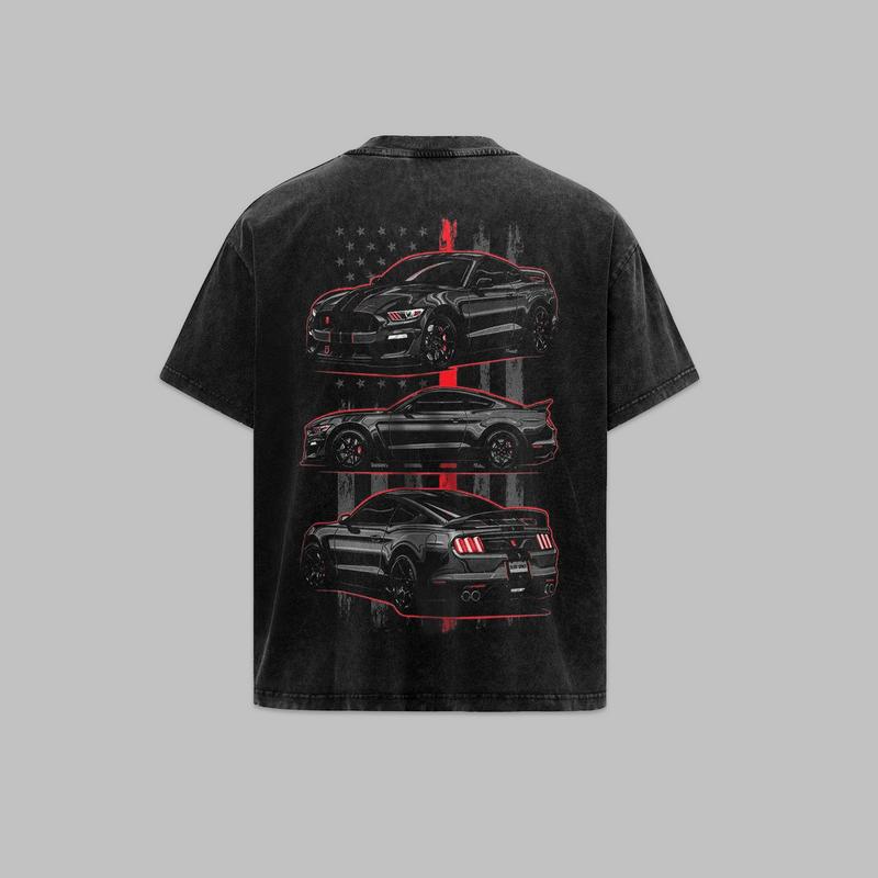 Mustang Shelby GT350 Vintage graphic Acid ed T-shirt Car Clothing Racing Shirt Sport Car Shirt Cotton Menswear Superior Cotton T-Shirt