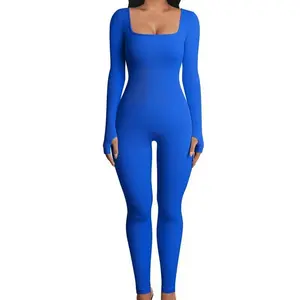 Women’s Ribbed Square-Collar Slimming Sexy Jumpsuit for Autumn/Winter with Butt-Lifting Design