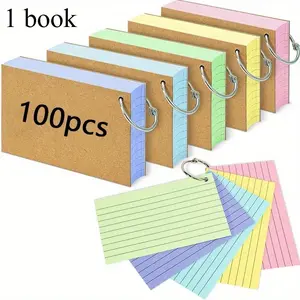 Colorful Index Card with Ring, 100pcs/set Double Sided Memo Card, Portable Index Card for Learning, Office, School Supplies